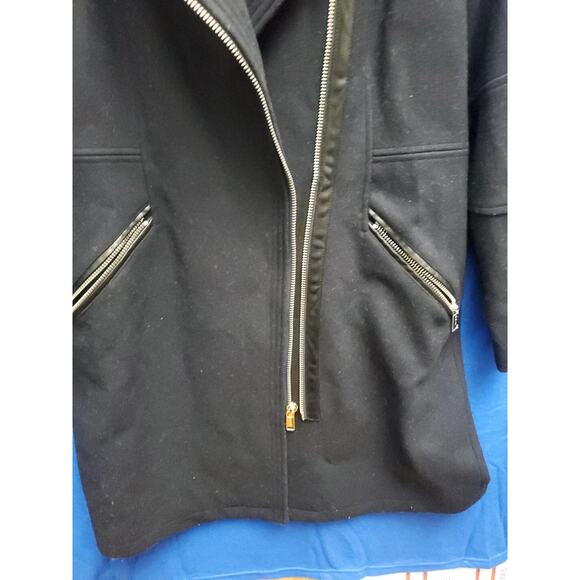 Michael Kors Jacket Women's L Black Wool Blend Coat Zip Up Pockets - Picture 12 of 16